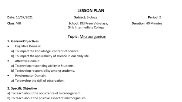 Lesson Plan Of Biology